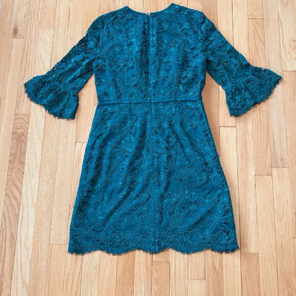 Draper James Deep Teal Lace Bell Sleeve Cocktail Dress - Size 8 - Picture 5 of 6